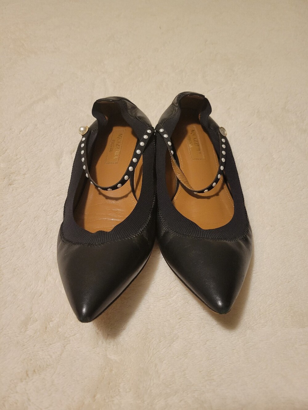 Aquazzura Black Pointed-Toe Pearl-Trim Flats - Picture 4 of 4